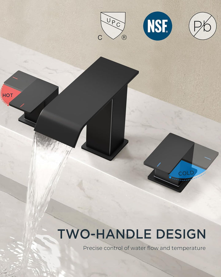 LuxeFlow™ Waterfall Bathroom Faucet – Elegant Widespread Design with Pop-Up Drain