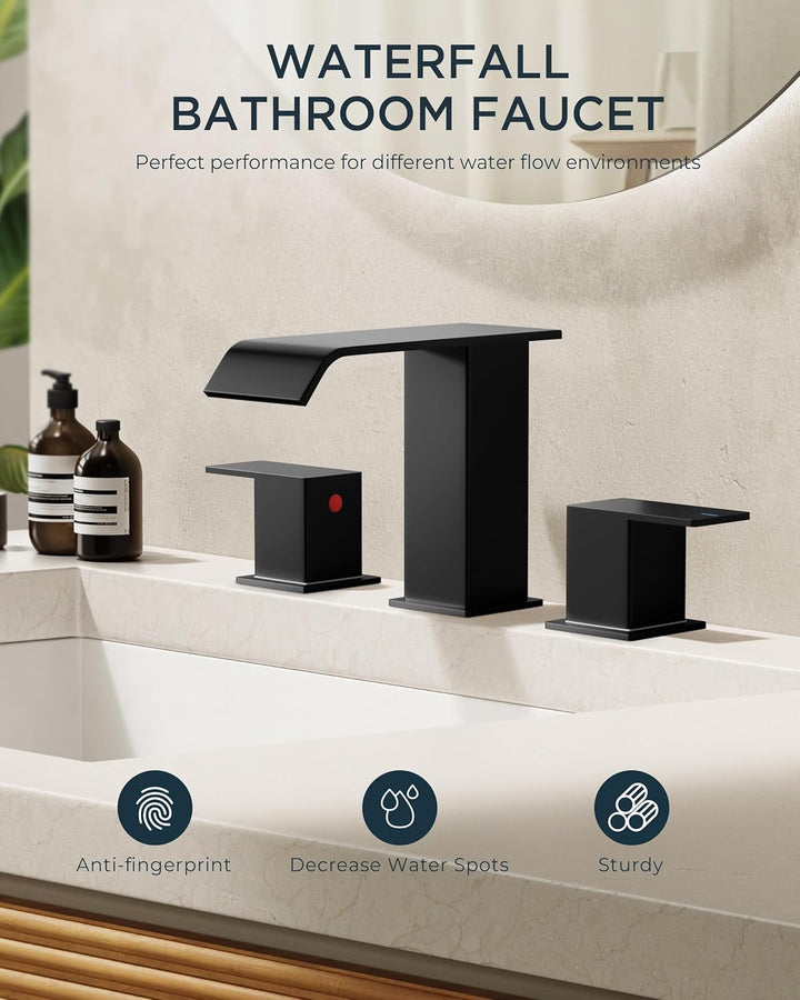 LuxeFlow™ Waterfall Bathroom Faucet – Elegant Widespread Design with Pop-Up Drain